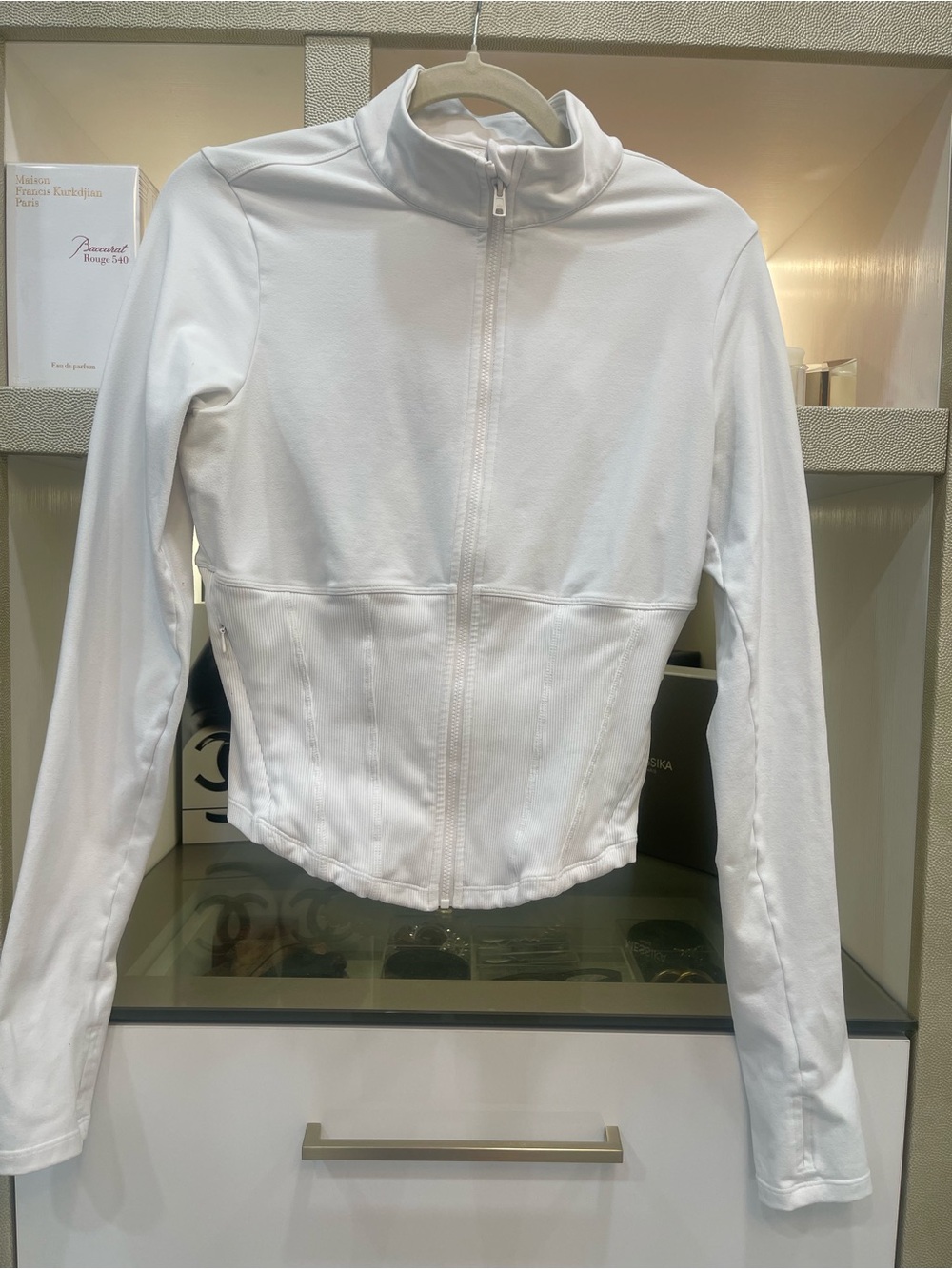ALO Yoga White Fitted Zip-Front Bomber Jacket Size Medium - Picture 2 of 7